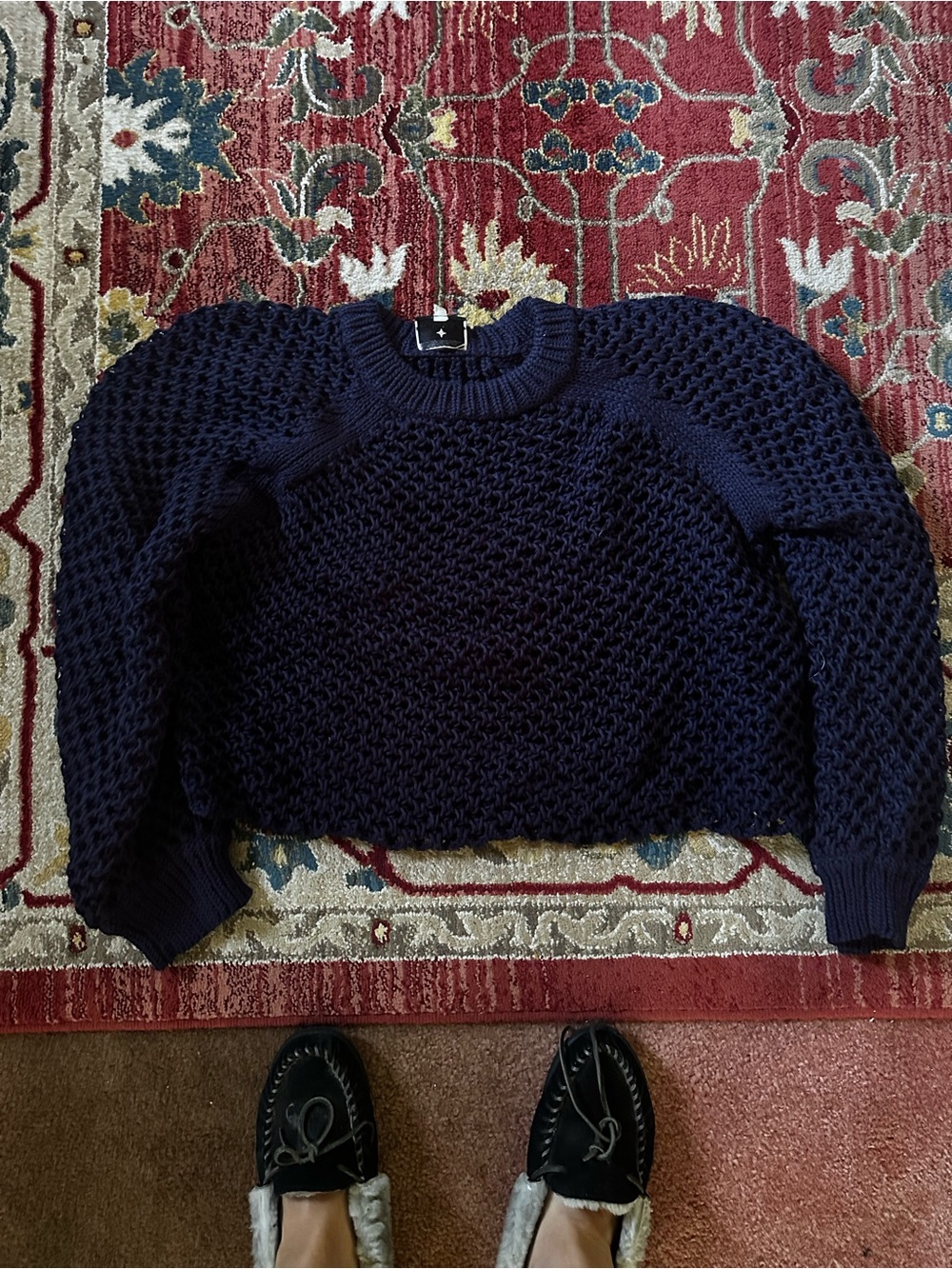 Tuckernuck Navy Chunky Knit Crewneck Sweater. Open knit weave! Light weight.